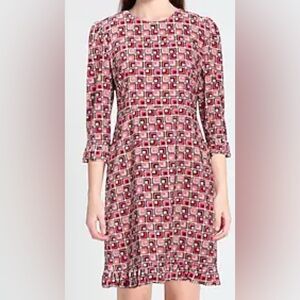 The Abito Milano velvet Italy 60s geometric pink ruffle dress prom wedding 40/4